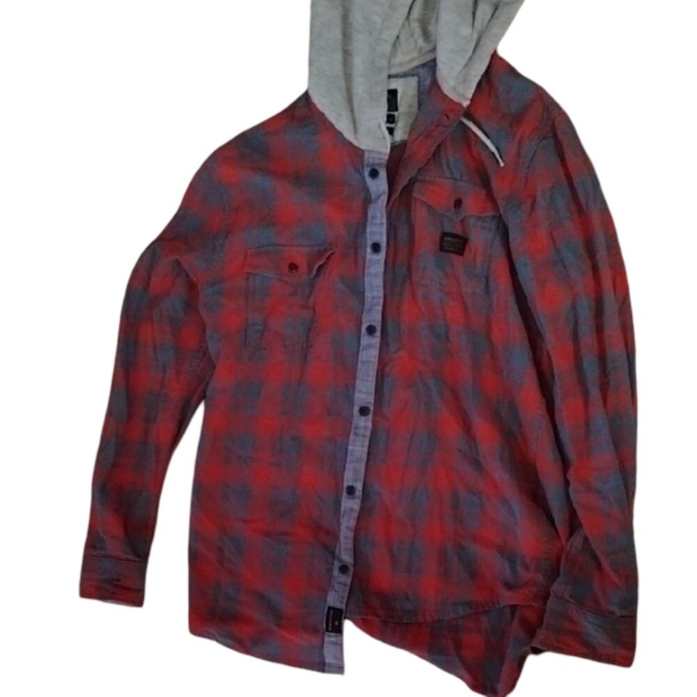 Quiksilver Mens Medium Surf Shop Red And Gray Plaid Flannel Button Down Hoodie Quiksilver Mens Medium Surf Shop Red And Gray Plaid Flannel Button Down Hoodie